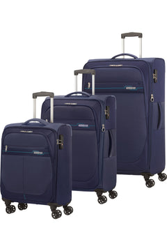 טרולי 55 ס״מ American Tourister Deep Dive – כחול נייבי/כחול – סט שלושת הגדלים בצבע כחול נייבי/כחול